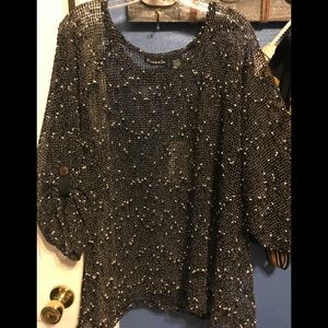 See through blouse! Black w/beige threaded dots!
